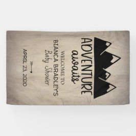 Lona La aventura aguarda la madera rústica de Baby