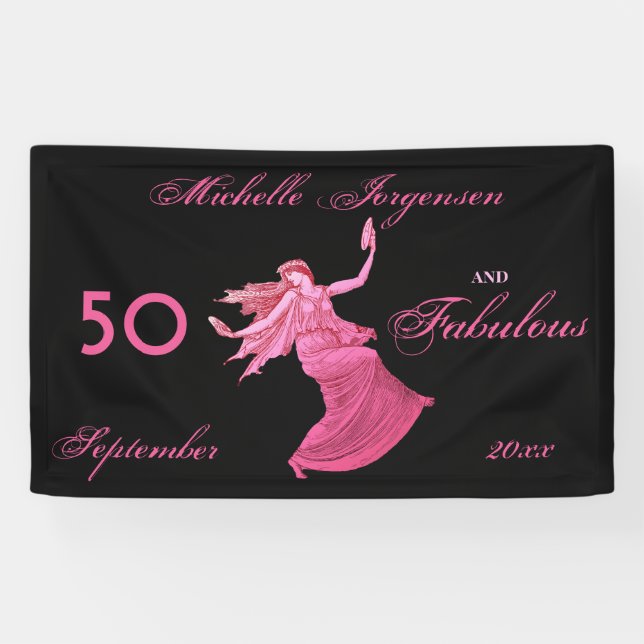 Lona La bailarina rosa Boho 50 cumpleaños personalizada (Horizontal)