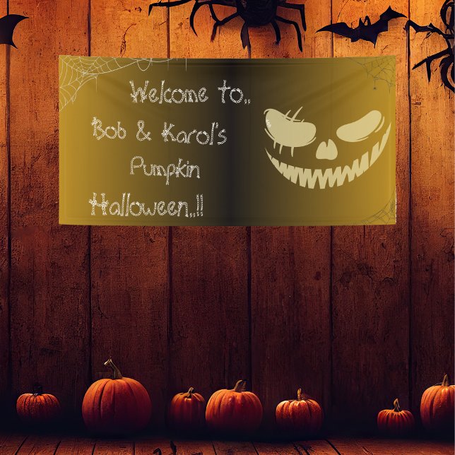 Lona La Calabaza Malvada sonríe la fiesta de Halloween (Evil Pumpkin Smile Halloween Party Banner)