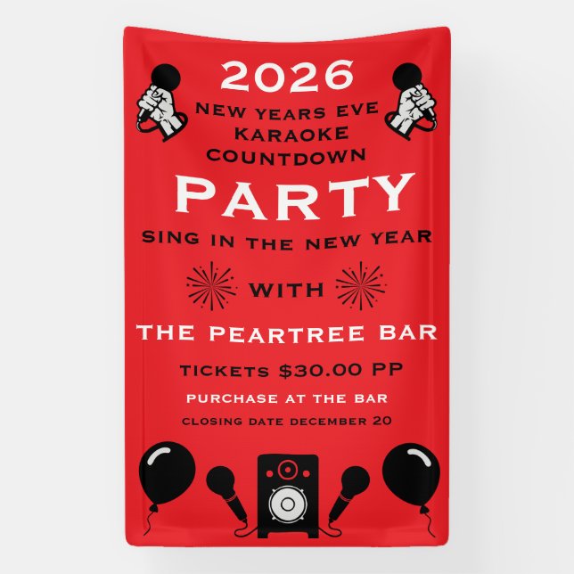 Lona La cuenta regresiva de Año Nuevo hasta Karaoke (Vertical)