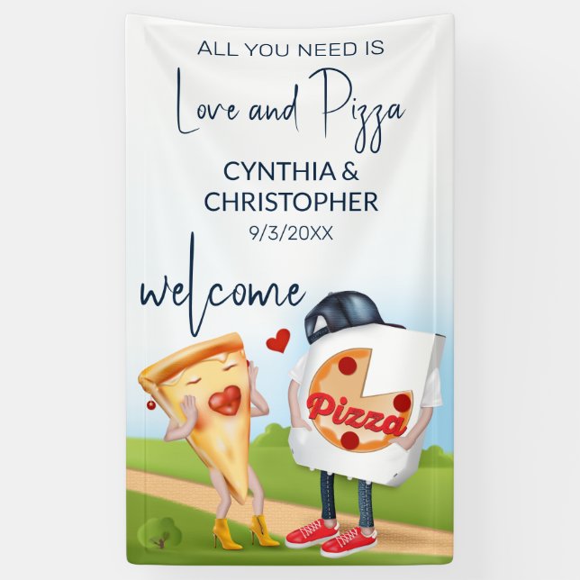 Lona La divertida ducha de novias Pizza (Vertical)