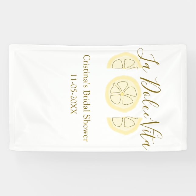 Lona La Dolce Vita amarillo limón ducha de novia pastel (Horizontal)