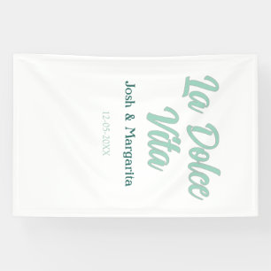 Lona La Dolce Vita verde azul pastel nombre fecha boda