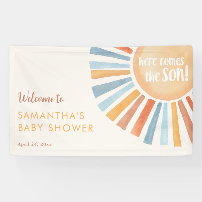 Lona La ducha de bebé de boho Sunshine llega al hijo (Horizontal)