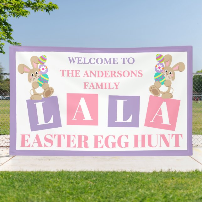 Lona La La Easter Bunny Egg Hunt Banner (Afuera)