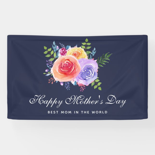 Lona La mejor mamá en los Rosas del Día Mundial de la M (Horizontal)