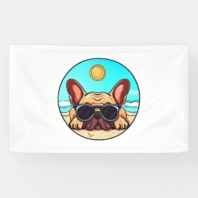 Lona La playa de Frenchie (Horizontal)