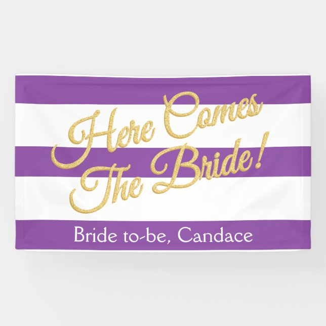 Lona La púrpura, aquí viene la novia, bandera nupcial (Horizontal)