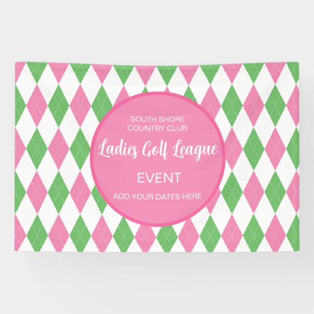 Lona Ladies Golf League Pink Green Argyle Custom Banner (Horizontal)