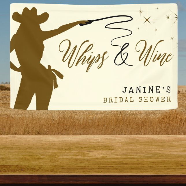 Lona Látigo y ducha nupcial de vaca (Whips & Wine Cowgirl Bridal Shower Banner
)