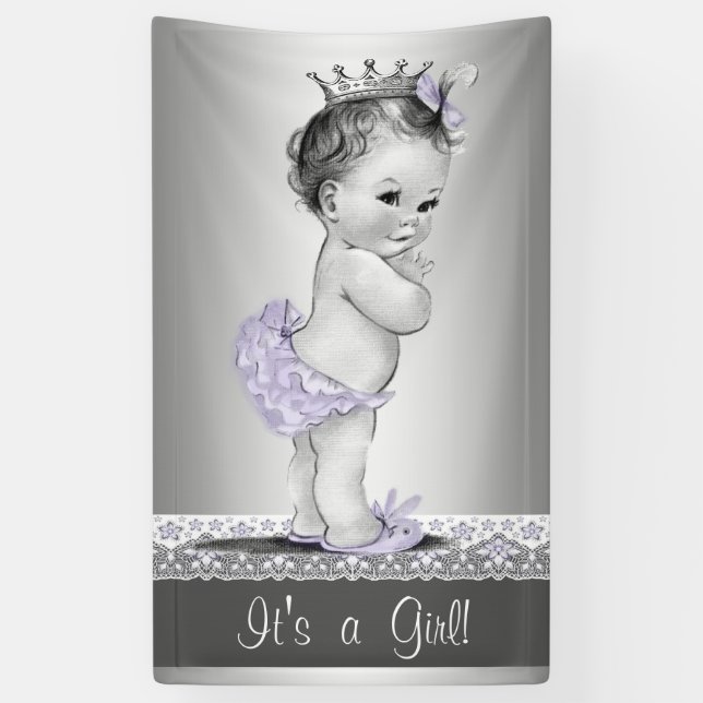 Lona Lavender Baby Shower morado y plateado (Vertical)