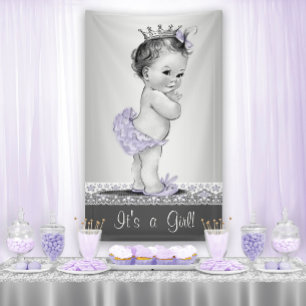 Lona Lavender Baby Shower morado y plateado