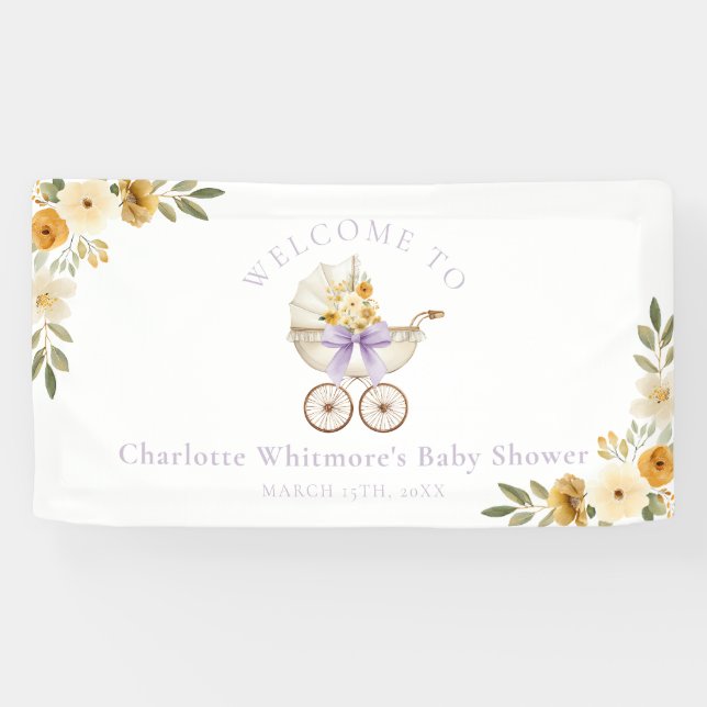 Lona Lavender Carriage Welcome Banner | Baby Shower (Horizontal)