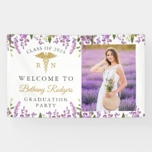 Lona Lavender Purple Floral Gold RN Nursing Graduation 
