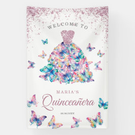 Lona Lavender Purpurina Mariposa Rosa Gown Quinceañera