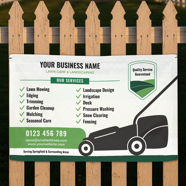 Lona Lawn Mowing & Landscaping Business Marketing (Lawn Mowing & Landscaping Business Marketing Banner in white and green)