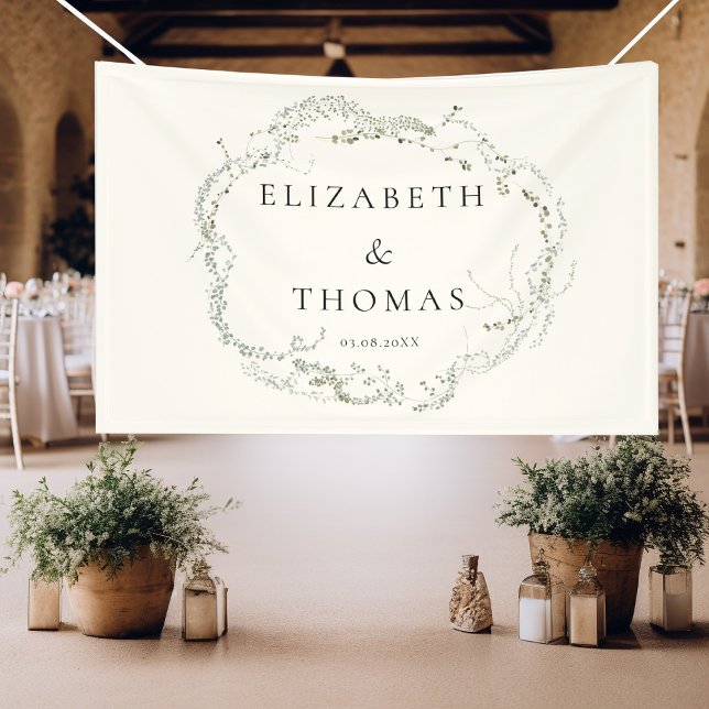 Lona Leafy Wedding  Banner (Simple, elegant, botanical, beige wedding banner.)