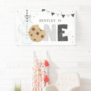 Lona Leche minimalista y galletas fondo de cumpleaños
