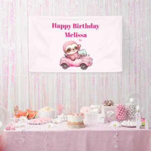 Lona Leche rosa sonriente en un cumpleaños feliz y conv