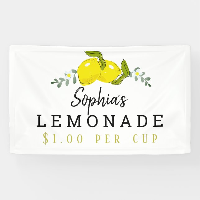 Lona Lemon Citrus Floral Lemonade Stand Niños Blancos (Horizontal)