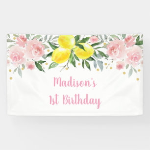 Lona Lemonade Sunshine Pink Gold Floral Cumpleaños