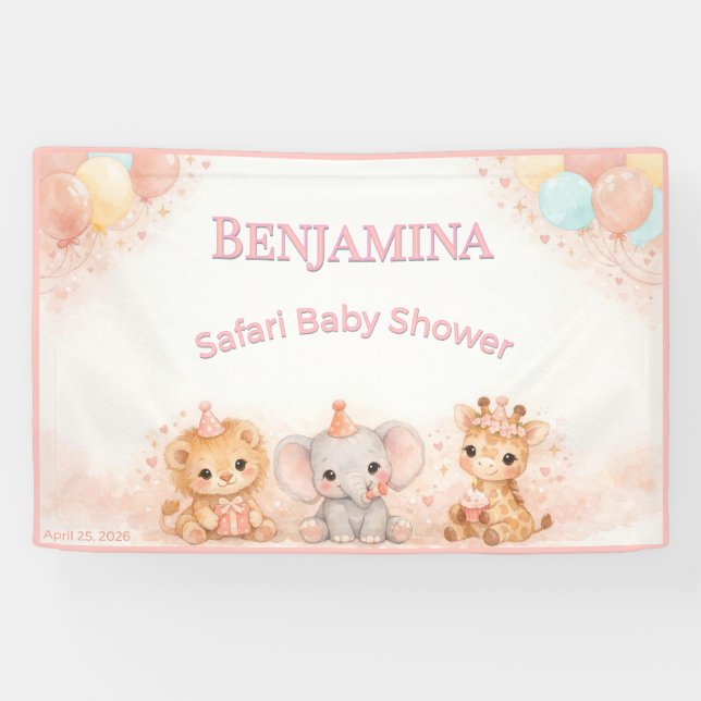 Lona León Elefante Jirafa Pastel Melocotón Rosa Fantasí (Horizontal)