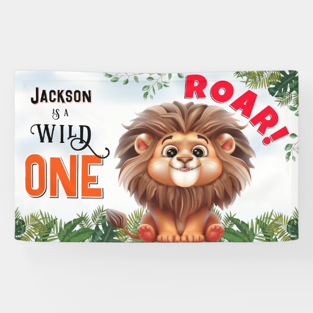 Lona Leon Safari Wild One Kids Cumpleaños (Horizontal)