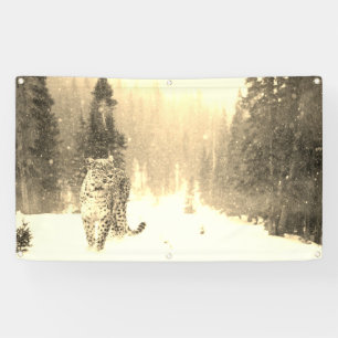 Lona LEOPARDO EN la bandera de la NIEVE
