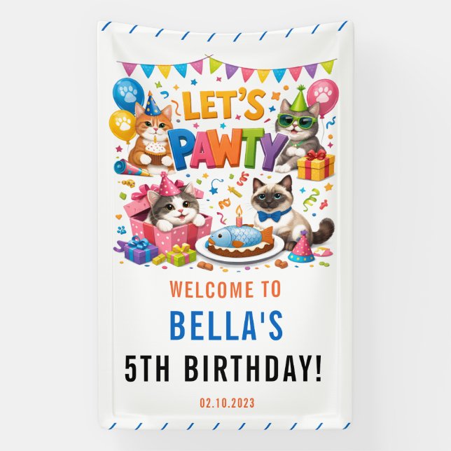 Lona Let’s Pawty Cat 5th Birthday | Cute Kitty Birthday (Vertical)