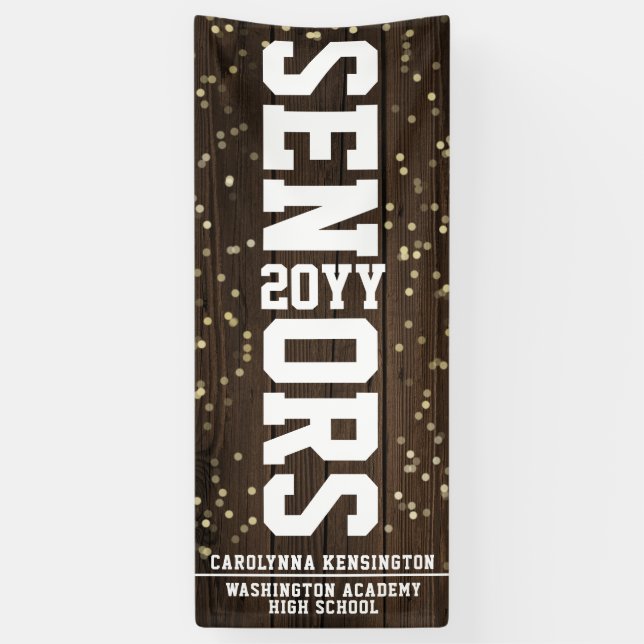 Lona Letra de bloque de graduación Confetti de madera r (Vertical)