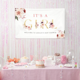 Lona Letra dorada floral Chica acuarela Baby Shower