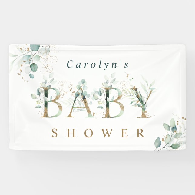 Lona Letra eucalipto oro botánica Baby Shower (Horizontal)