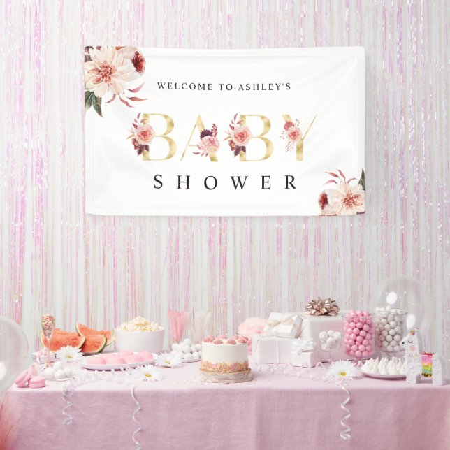 Lona Letra floral oro Chica elegante Baby Shower (Fiesta)