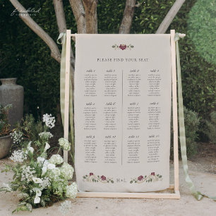 Lona Letrero de Asientos de Boda Floral Borgoña