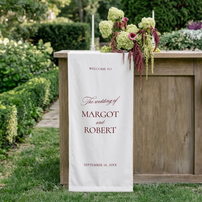 Lona Letrero de Bienvenida de Boda Blanco y Burdeos Est (White & Burgundy Wedding Welcome Sign Vinil Banner)