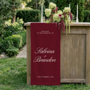 Lona Letrero de bienvenida de boda Burgundy y marfil Ba