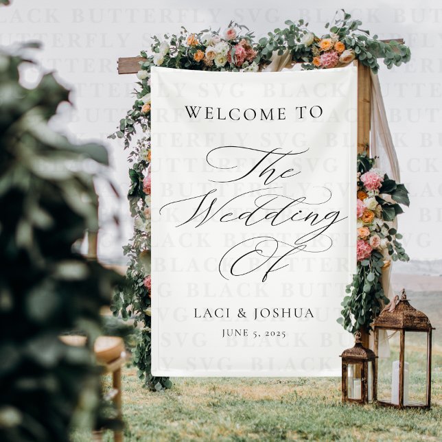 Lona Letrero de Bienvenida de Boda con Caligrafía Moder (Welcome Wedding Sign)