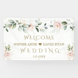 Lona Letrero de bienvenida de Boda Floral Green Gold Le