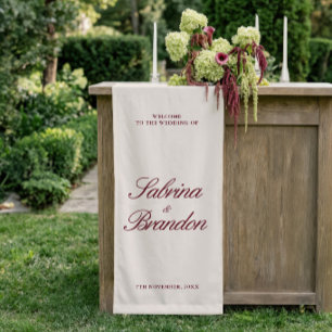 Lona Letrero de bienvenida de boda Ivory & Burgundy Ban