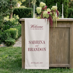 Lona Letrero de bienvenida de boda Ivory & Burgundy Vin