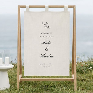 Lona Letrero de bienvenida de boda personalizado, tela