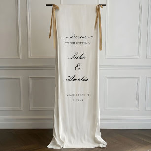 Lona Letrero de bienvenida de boda personalizado, tela