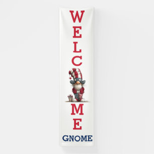 Lona Letrero de bienvenida de gnomo patriótico