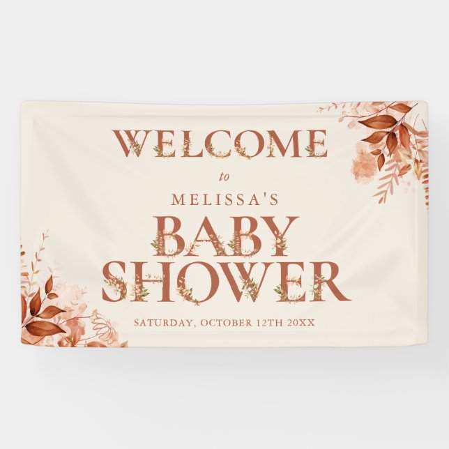 Lona Letrero de Bienvenida para Baby Shower Floral Rúst (Horizontal)