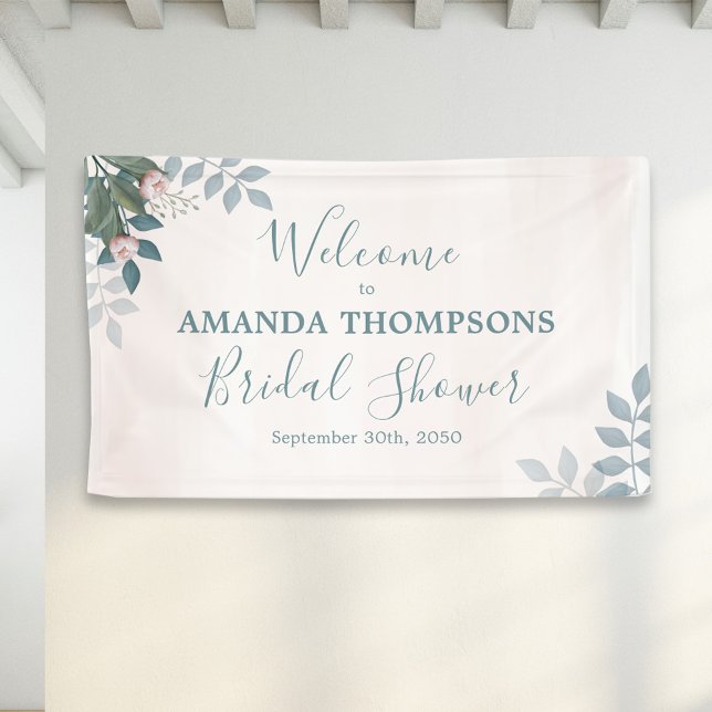 Lona Letrero de Bienvenida para Despedida de Soltera en (Bridal shower pink floral welcome banner sign.)
