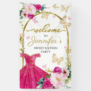 Lona Letrero de bienvenida para Sweet 16 Vestido floral