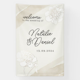 Lona Letrero de Boda de Flor de Peonía Blanca