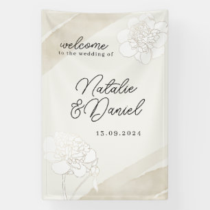 Lona Letrero de Boda de Flor de Peonía Blanca