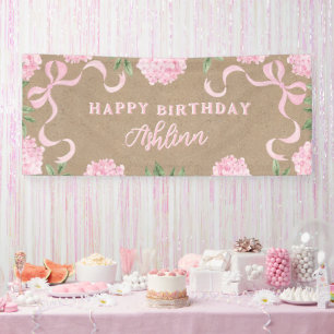 Lona Letrero de Cumpleaños, Hydranagea Rosa Color Kraft