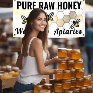 Lona Letrero de Mercado de Miel Abeja Miel Pura Cruda